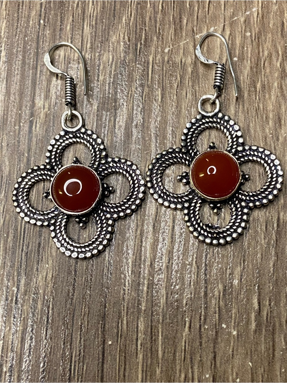 Handcrafted Silver-Tone Carnelian Agate Drop Earrings